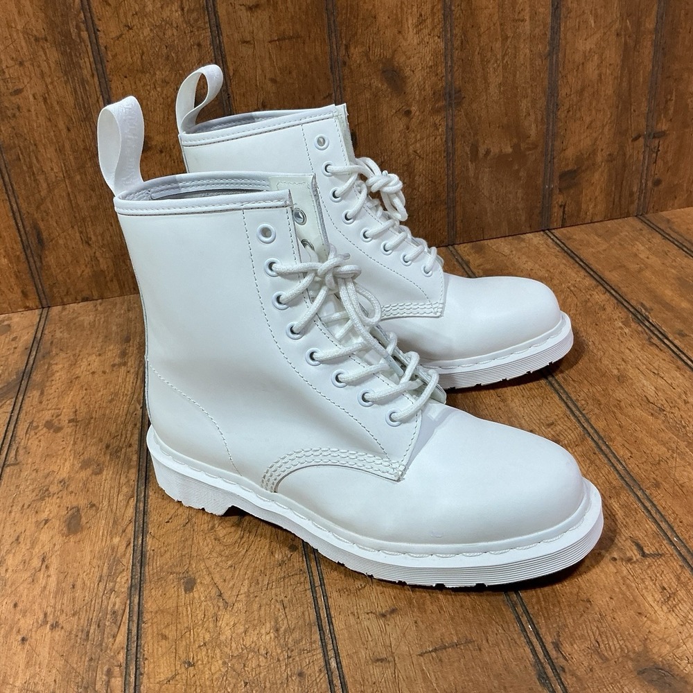 Dr Doc Martens 1460 Pascal 8 Eye Mono White Leather Boots Womens 9 UK 7 EU 41